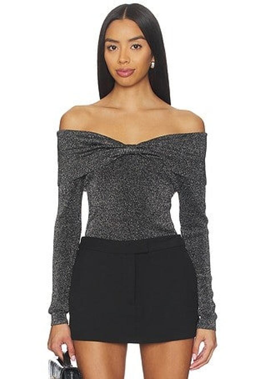 Central Park West Colette Ribbed Lurex Sweater in Black - XS - Picture 1 of 5